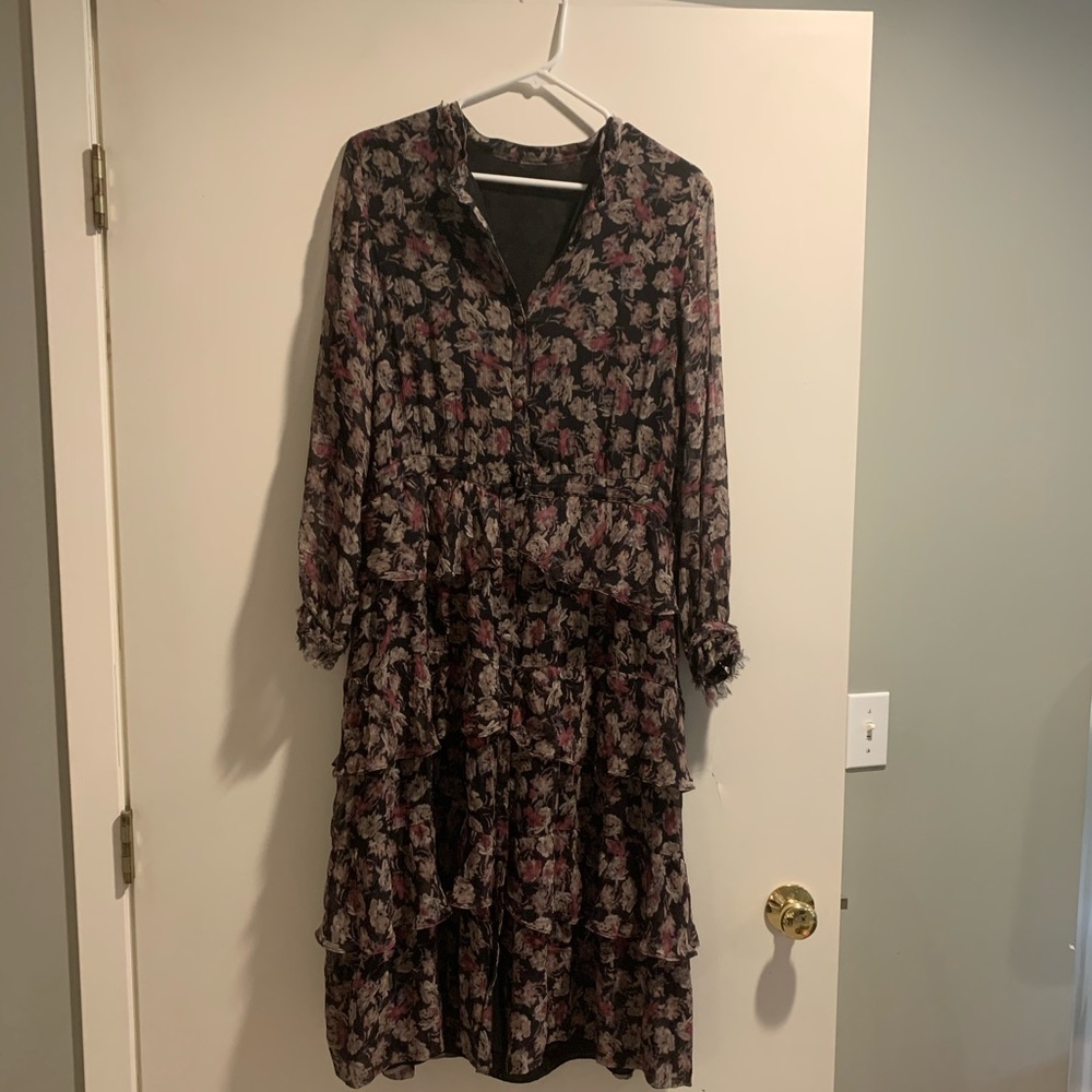 Loveshackfancy dark floral tiered dress